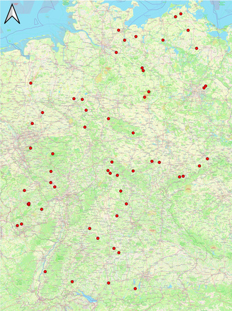 Standorte der Dauerbeobachtungsfl�chen (erstellt mit OpenStreetMaps).