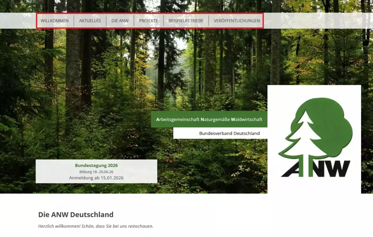 Menü von ANW Deutschland Menü von ANW Deutschland