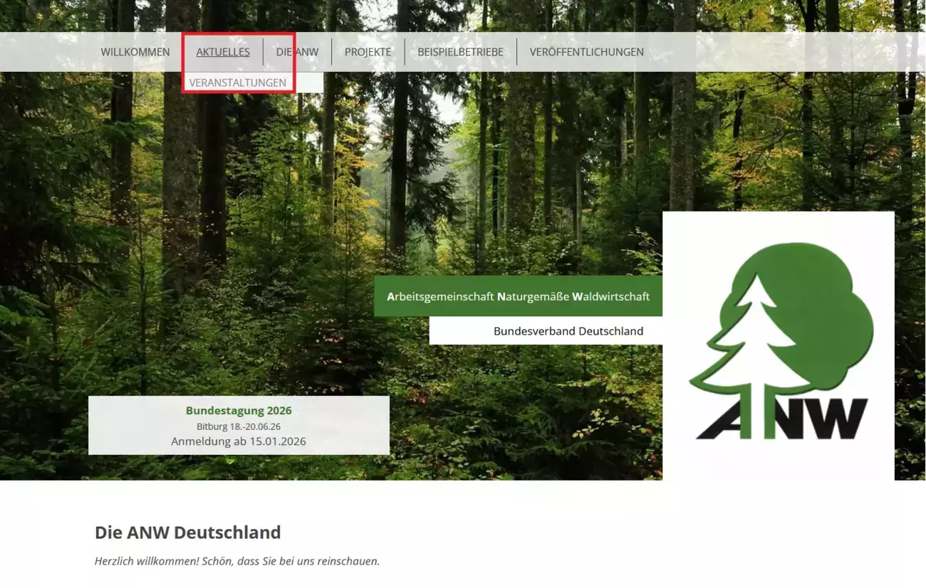 Aktuelles Menü von ANW Deutschland Aktuelles Menü von ANW Deutschland
